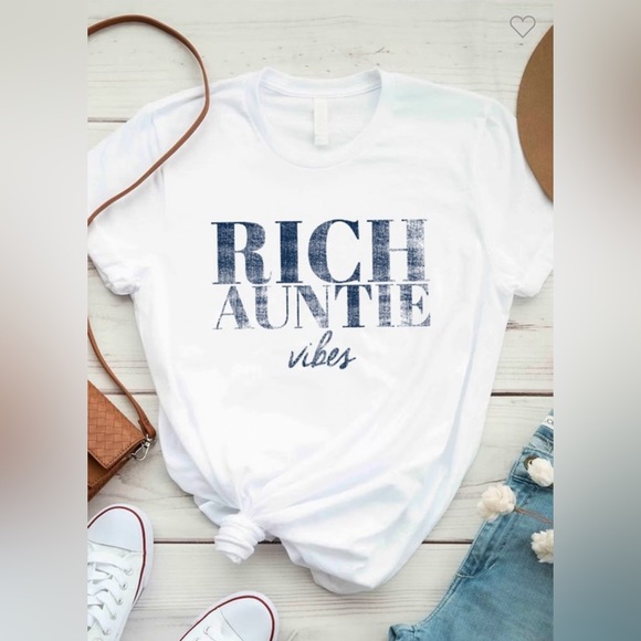 Tops - •Rich Auntie Vibes• White Graphic Unisex Crew Neck T-Shirt
